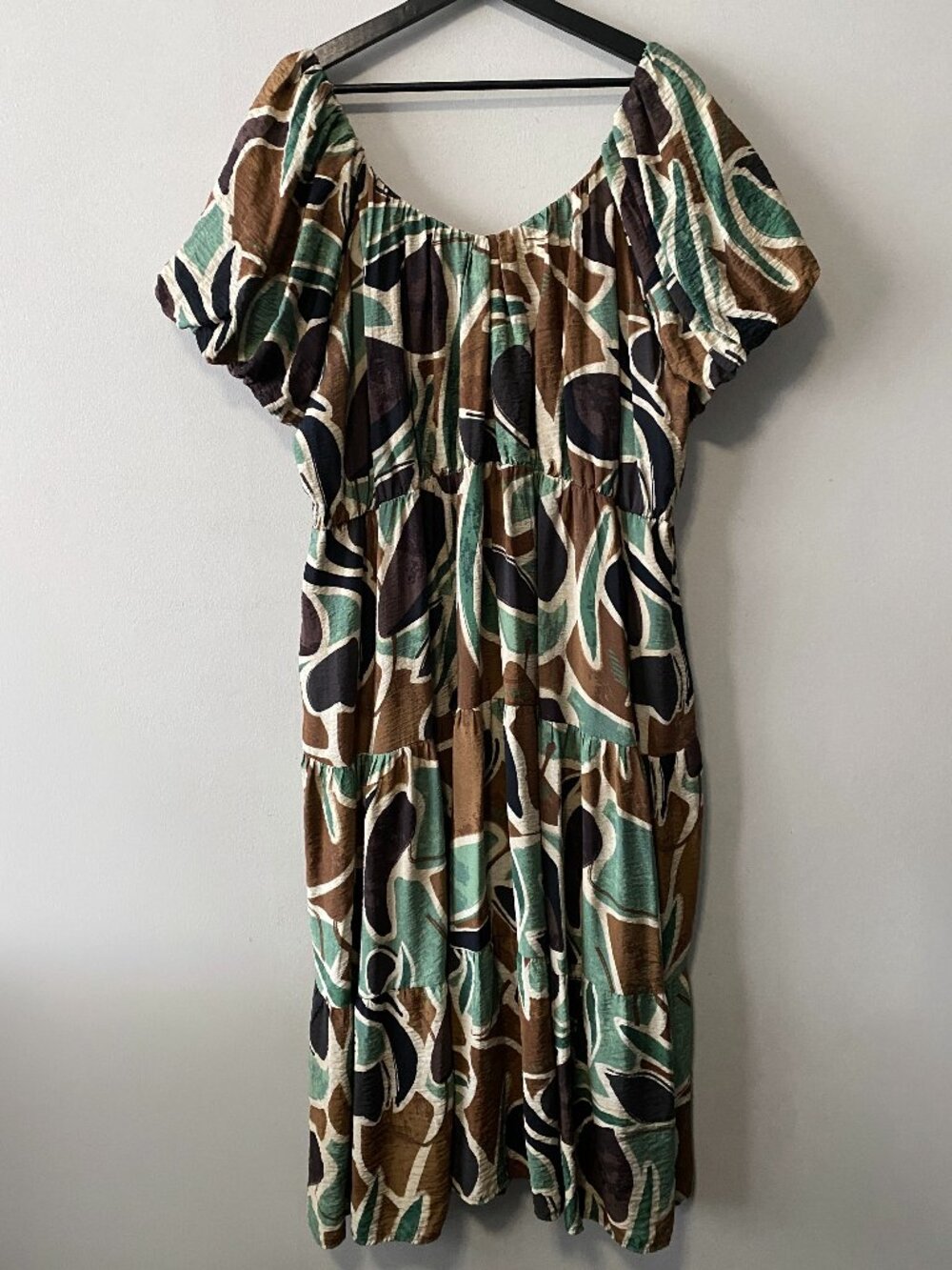 Reitmans Cotton Viscose Black Green Brown Cream Pockets Dress